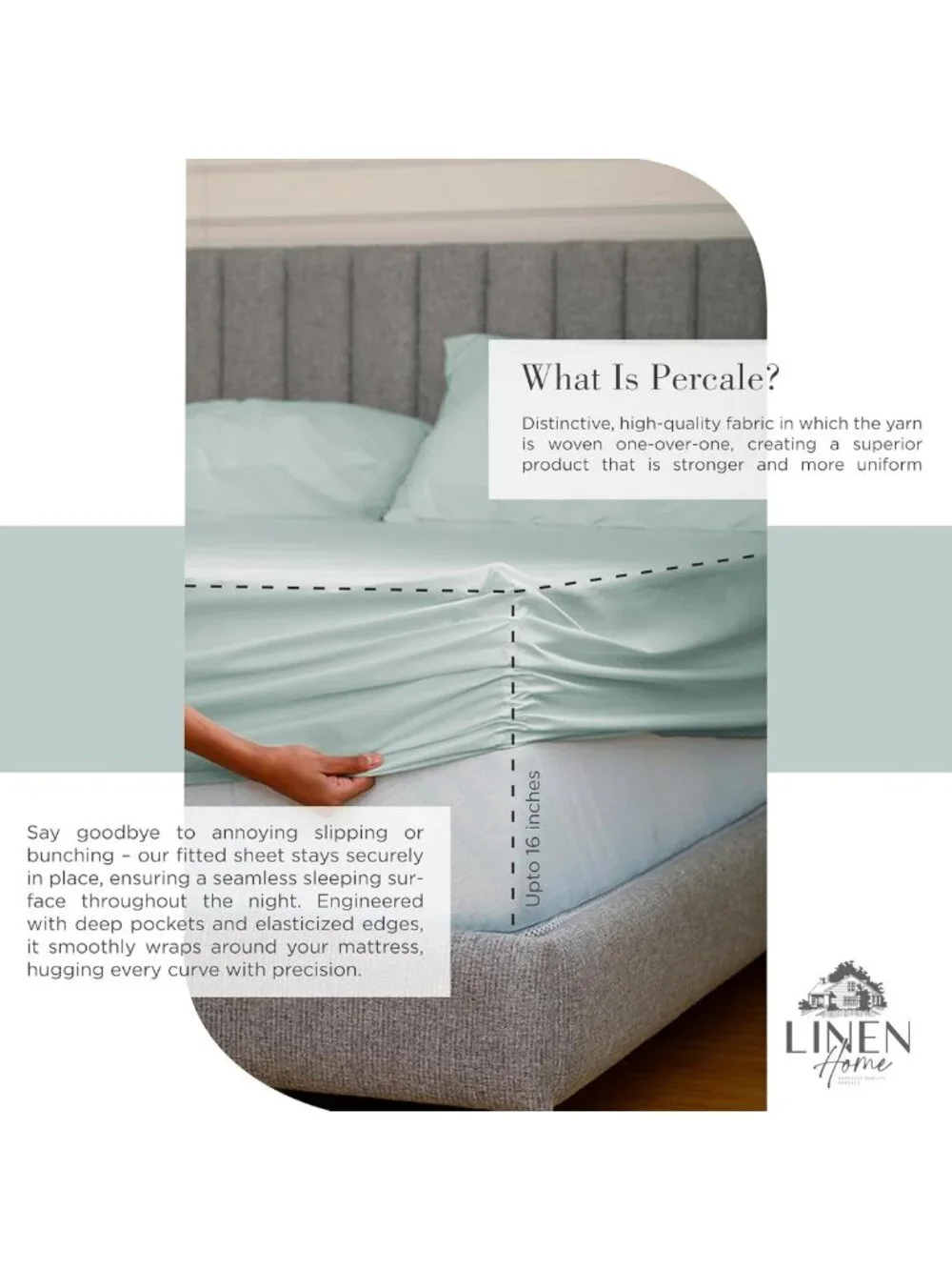 Soft Cotton Percale Queen Sheet Set, Deep Pocket, 4 Pieces, Crisp Cool Pastel